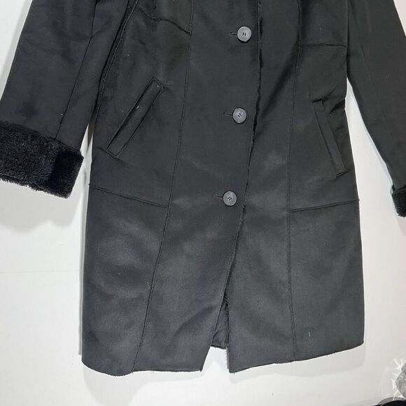 Armani Jeans Black Faux Fur Lined Long Coat Overcoat Button Front Women's 4 - Picture 3 of 10